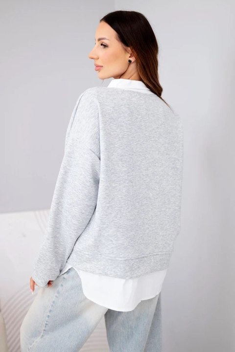 Bluza damska masełkowa z wiskozy i z koszulową wstawką szara