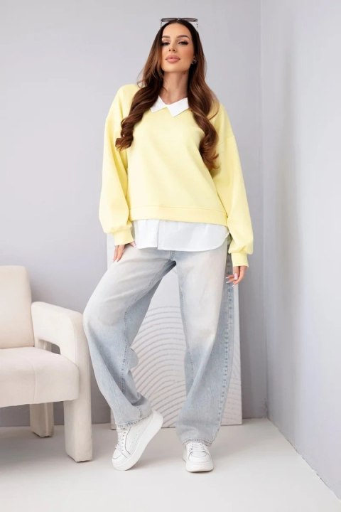 Bluza damska masełkowa z wiskozy i z koszulową wstawką żółta
