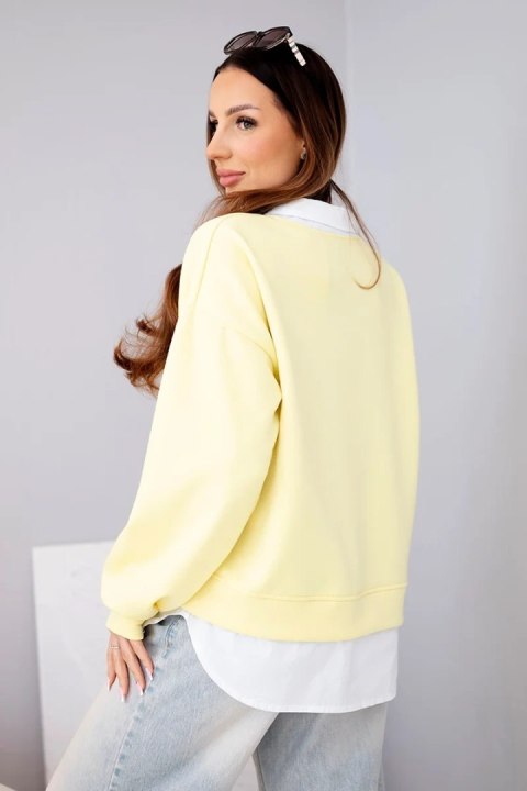 Bluza damska masełkowa z wiskozy i z koszulową wstawką żółta