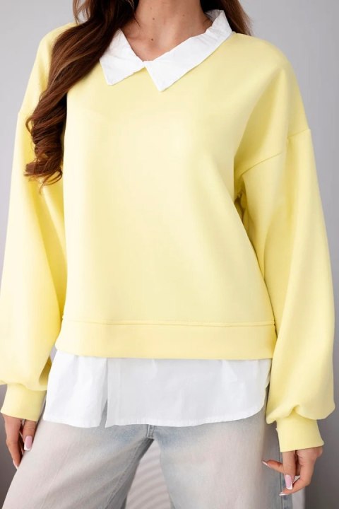 Bluza damska masełkowa z wiskozy i z koszulową wstawką żółta