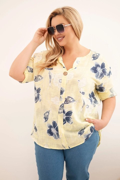 Bluzka damska bawełniana Plus Size w kwiatowy wzór żółta