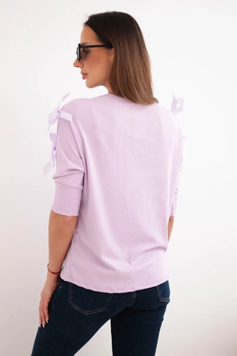 Bluzka damska wiskozowa z ozdobnymi wstążkami jasno fioletowa