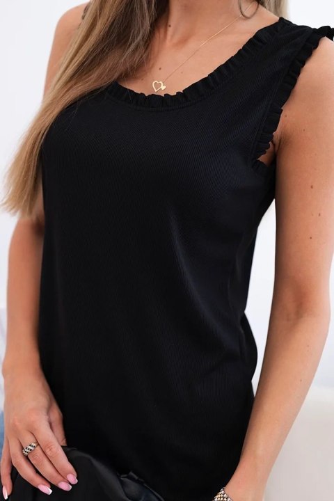 Bluzka damska z wiskozy z falbanką przy dekolcie czarna