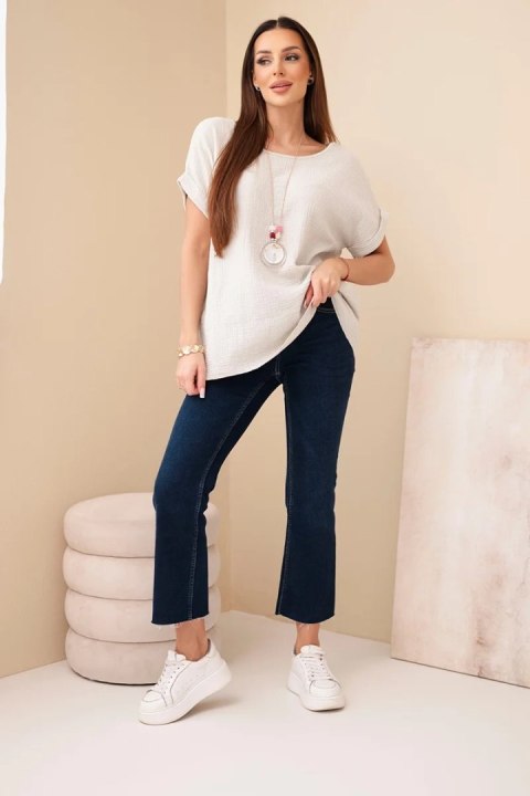 Bluzka muślinowa z naszyjnikiem beżowa