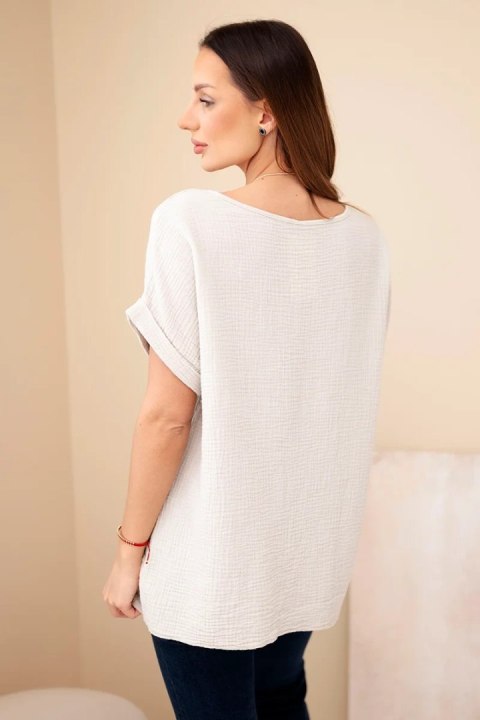 Bluzka muślinowa z naszyjnikiem beżowa