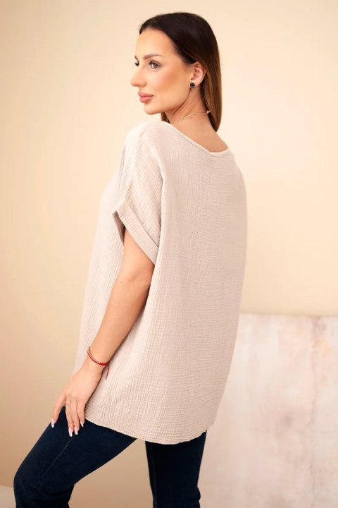 Bluzka muślinowa z naszyjnikiem ciemno beżowa