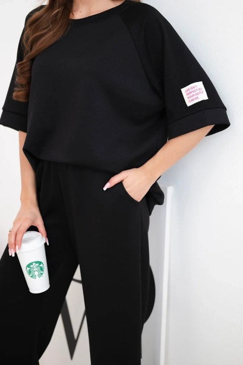 Komplet damski masełkowy z wiskozy bluza i szerokie spodnie czarny
