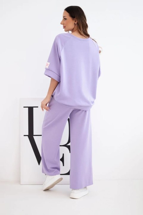 Komplet damski masełkowy z wiskozy bluza i szerokie spodnie jasno fioletowy