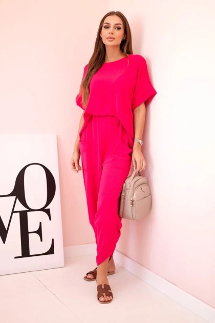 Komplet z wiskozy bluzka + spodnie fuksja