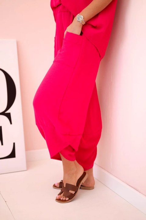 Komplet z wiskozy bluzka + spodnie fuksja