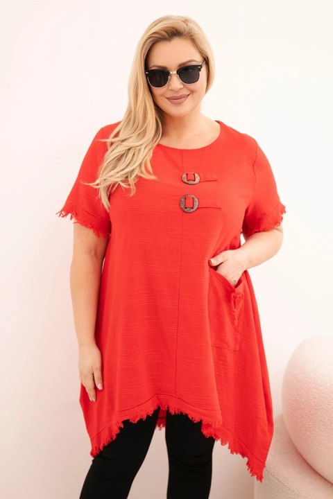 Czerwona sukienka bawełniana Plus Size z dłuższym tyłem