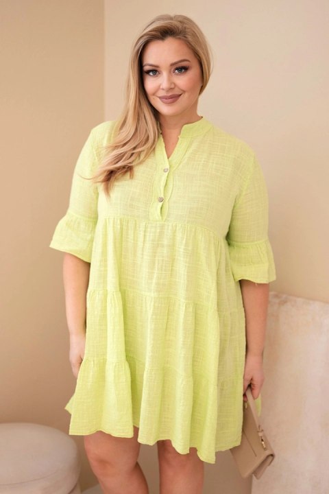 Sukienka damska bawełniana Plus Size z falbanami jasno zielona