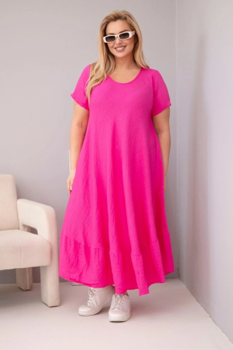 Fuksjowa sukienka damska Plus Size z lekkiej wiskozy z falbaną