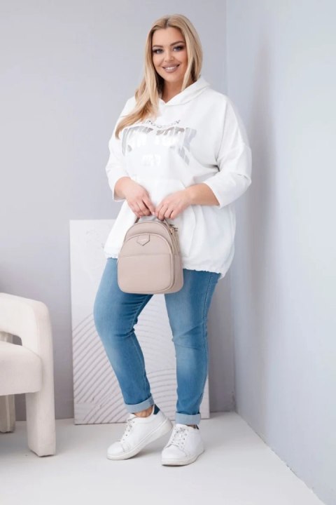 Bluza damska Plus Size wiskozowa z kapturem i kieszenią kangurką biała