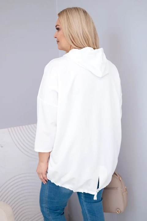 Bluza damska Plus Size wiskozowa z kapturem i kieszenią kangurką biała