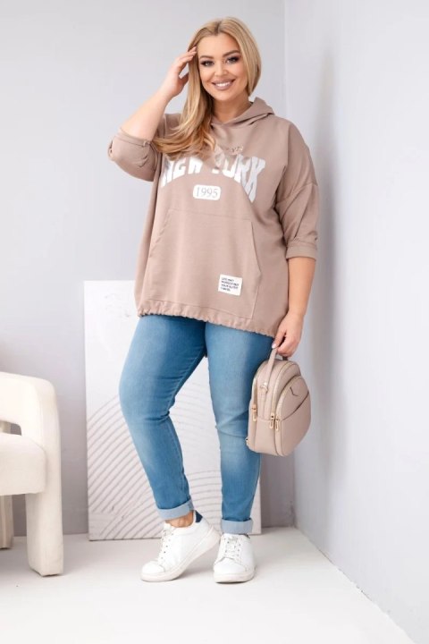 Bluza damska Plus Size wiskozowa z kapturem i kieszenią kangurką fango