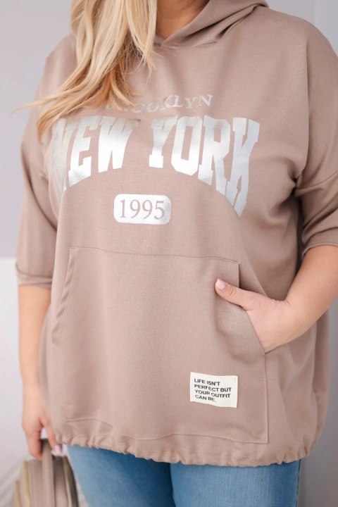 Bluza damska Plus Size wiskozowa z kapturem i kieszenią kangurką fango