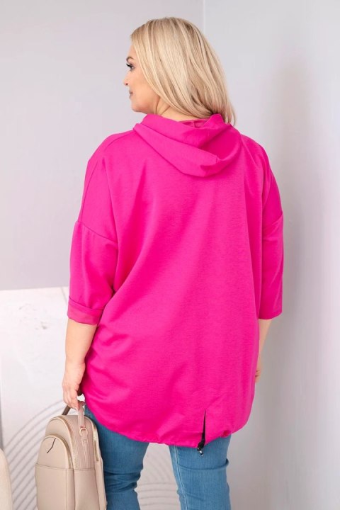 Bluza damska Plus Size wiskozowa z kapturem i kieszenią kangurką fuksja