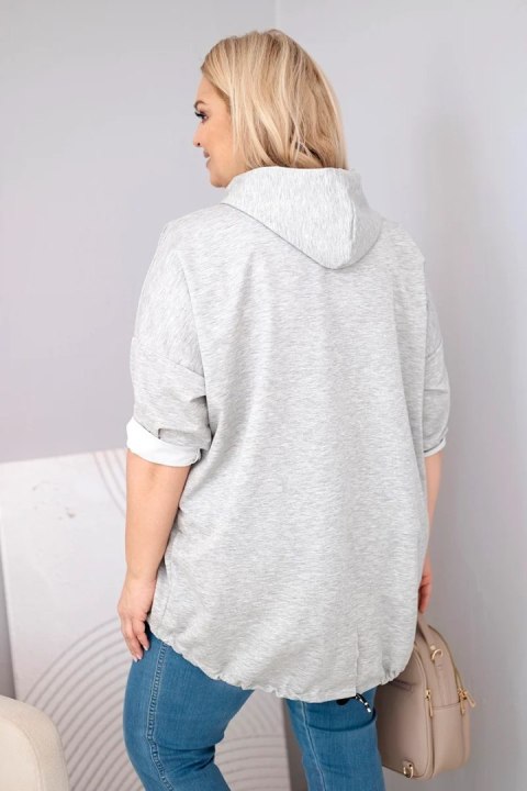 Bluza damska Plus Size wiskozowa z kapturem i kieszenią kangurką szary melanż