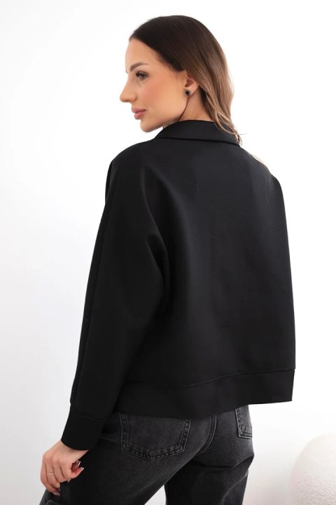 Bluza damska masełkowa z wiskozy i z kołnierzykiem i dekoltem V czarna