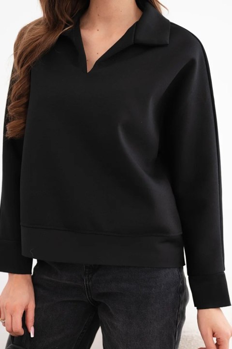 Bluza damska masełkowa z wiskozy i z kołnierzykiem i dekoltem V czarna