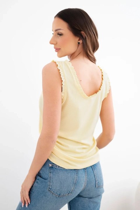 Bluzka damska z wiskozy z falbanką przy dekolcie żółta