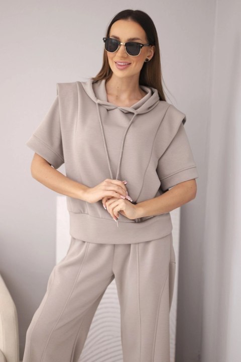 Komplet damski masełkowy z bluzą z kapturem i spodniami z wiązaniem fango