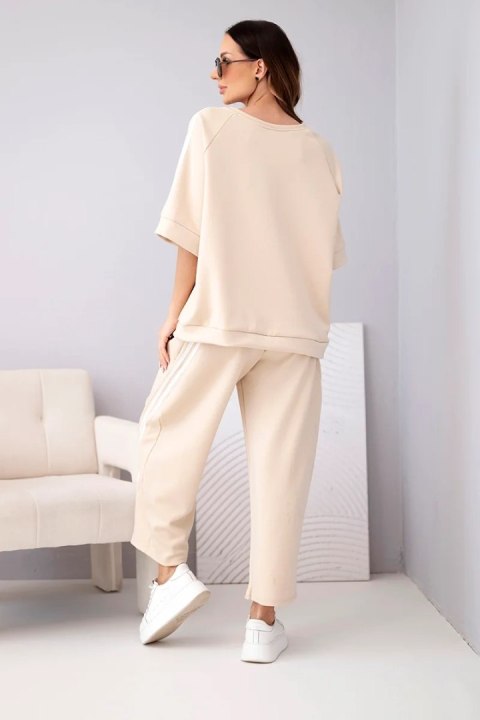 Komplet damski masełkowy z wiskozy bluza i spodnie z lampasami beżowy