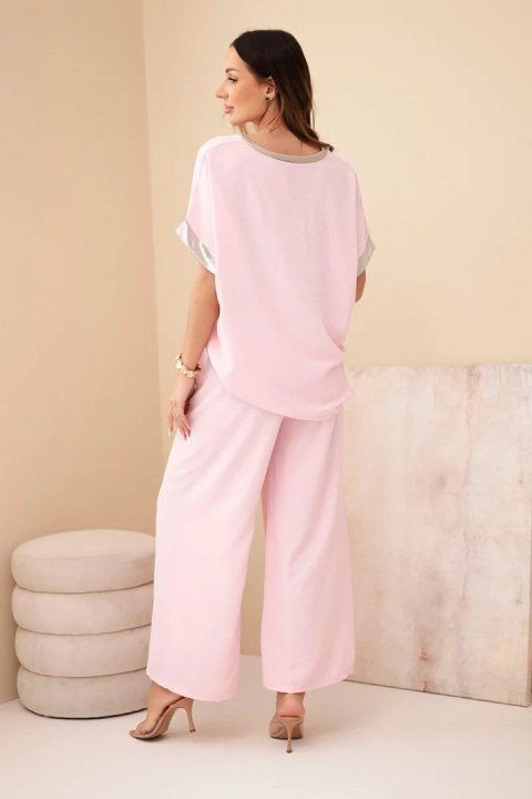 Komplet z wiskozy ze złotym obszyciem cukierkowy róż