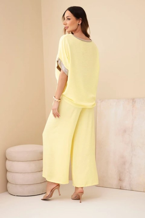Komplet z wiskozy ze złotym obszyciem żółty