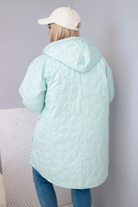 Kurtka damska Plus Size pikowana z kapturem i napisem HOPE jasno miętowa