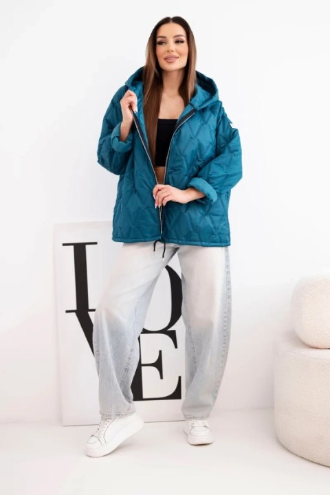 Kurtka damska wiosenna pikowana z kapturem i zamkiem morska
