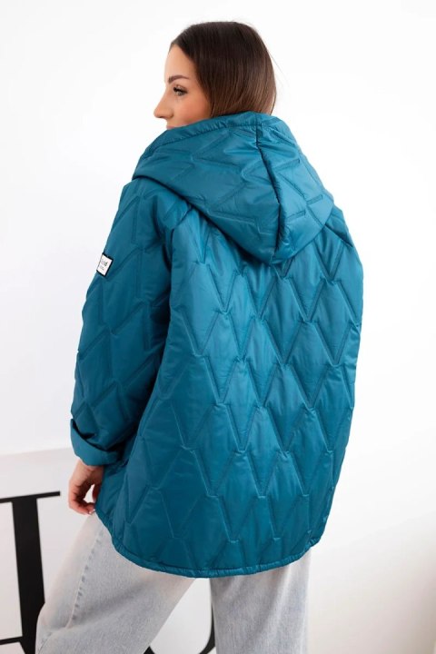 Kurtka damska wiosenna pikowana z kapturem i zamkiem morska