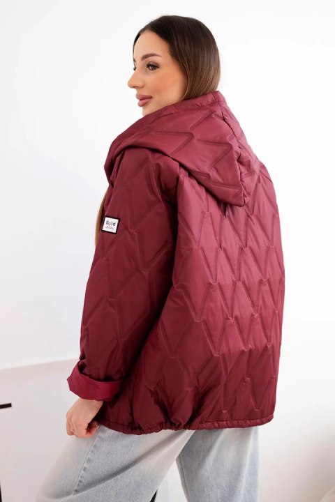 Kurtka damska wiosenna pikowana z kapturem i zamkiem śliwkowa