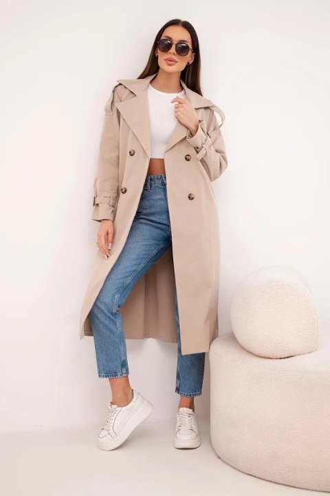 Płaszcz damski wiązany w talii z kołnierzem camelowy