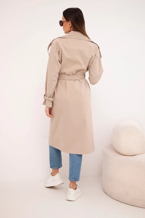 Płaszcz damski wiązany w talii z kołnierzem camelowy