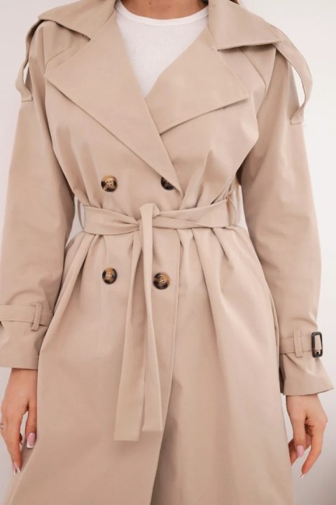 Płaszcz damski wiązany w talii z kołnierzem camelowy