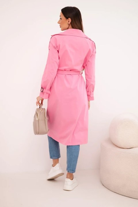 Płaszcz damski wiązany w talii z kołnierzem jasno różowy