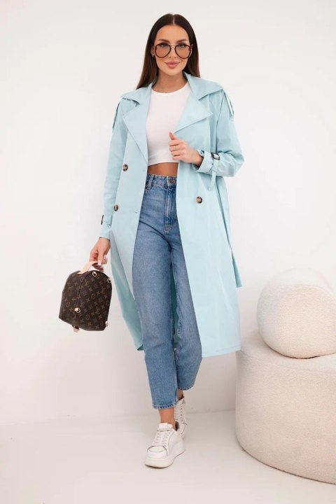 Płaszcz damski wiązany w talii z kołnierzem miętowy