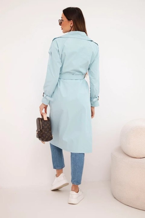 Płaszcz damski wiązany w talii z kołnierzem miętowy