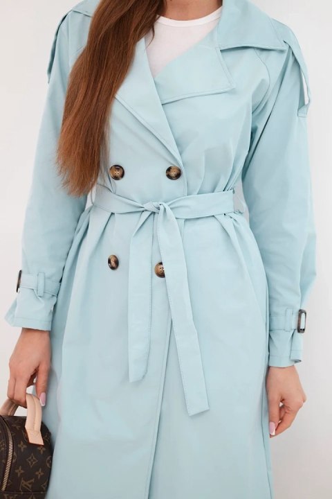 Płaszcz damski wiązany w talii z kołnierzem miętowy