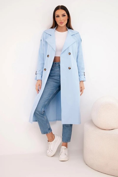 Płaszcz damski wiązany w talii z kołnierzem niebieski