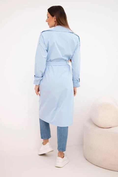 Płaszcz damski wiązany w talii z kołnierzem niebieski