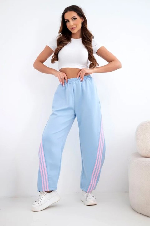 Spodnie damskie masełkowe z wiskozy z lampasem niebieskie