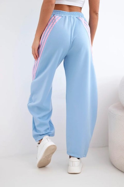 Spodnie damskie masełkowe z wiskozy z lampasem niebieskie