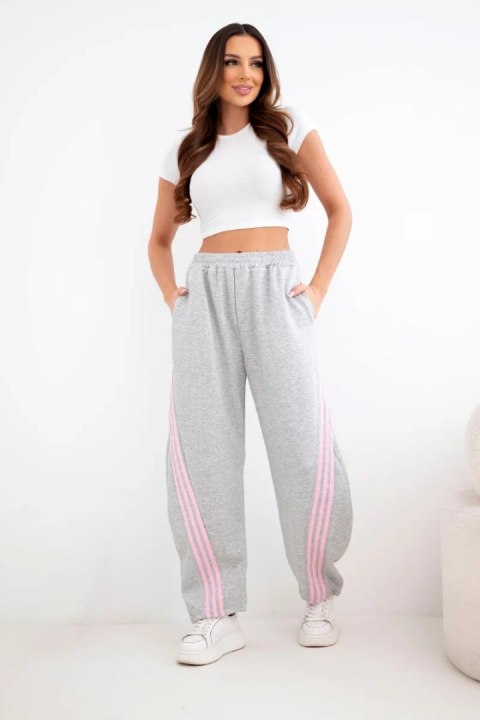 Spodnie damskie masełkowe z wiskozy z lampasem szare