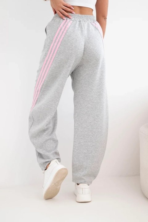 Spodnie damskie masełkowe z wiskozy z lampasem szare