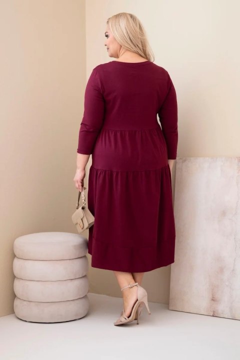 Sukienka damska bawełniana Plus Size z falbanami i podwiniętym rękawem śliwkowa