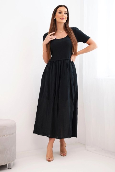 Czarna sukienka bawełniana midi z rozkloszowanym dołem