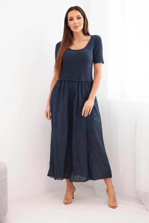 Granatowa sukienka bawełniana midi z rozkloszowanym dołem
